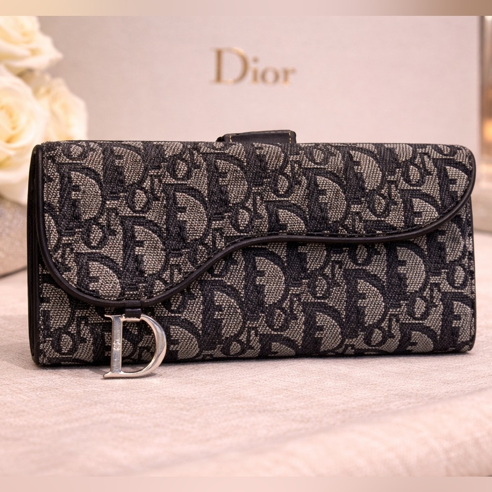 CHRISTIAN DIOR Vintage Trotter Monogram Saddle Wallet Navy